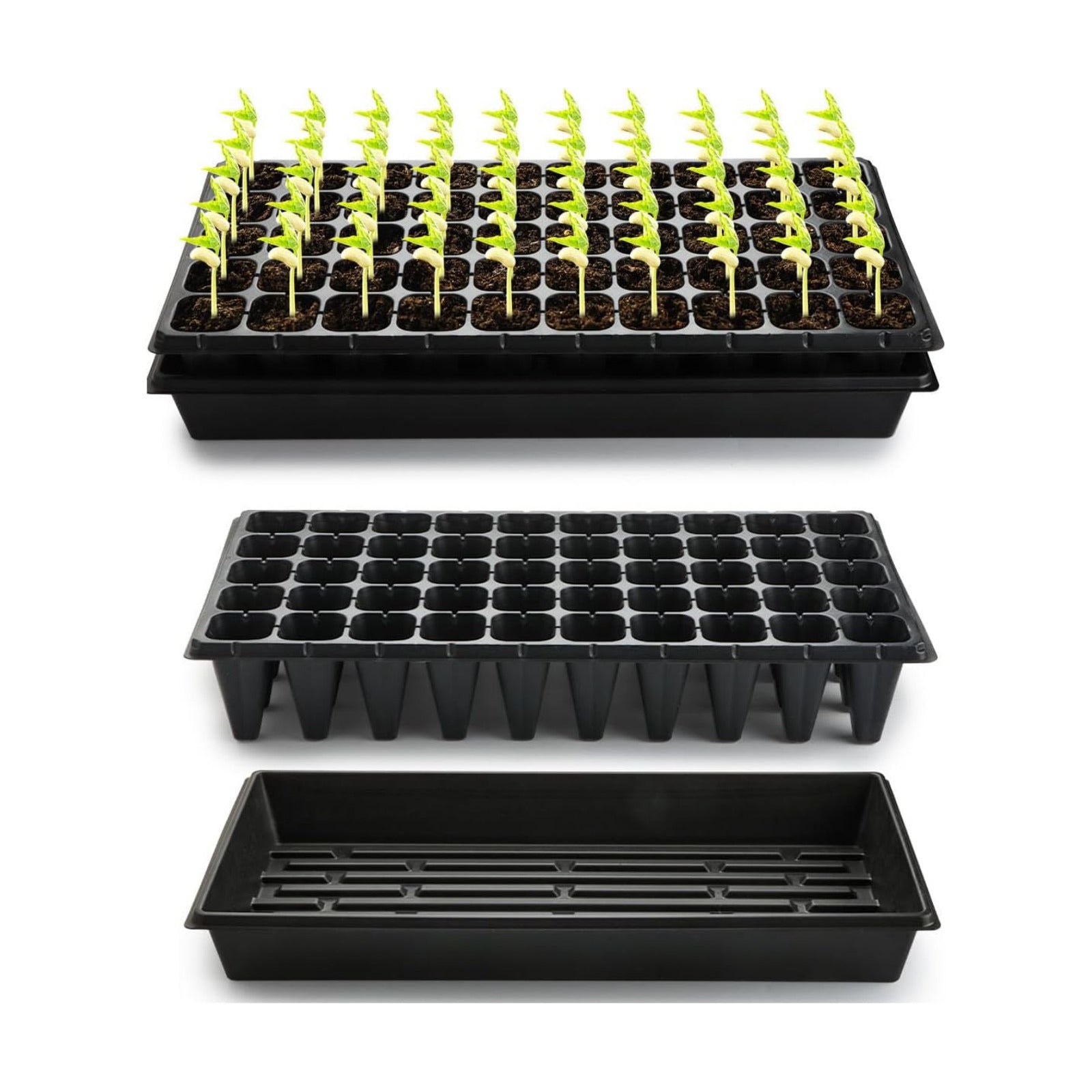RooTrimmer 10 Pack 1020 Trays and 10 Pack 3.5" Deep 50 Cell Seed Starter Trays, 20" x 10" - Durable Plastic Nursery