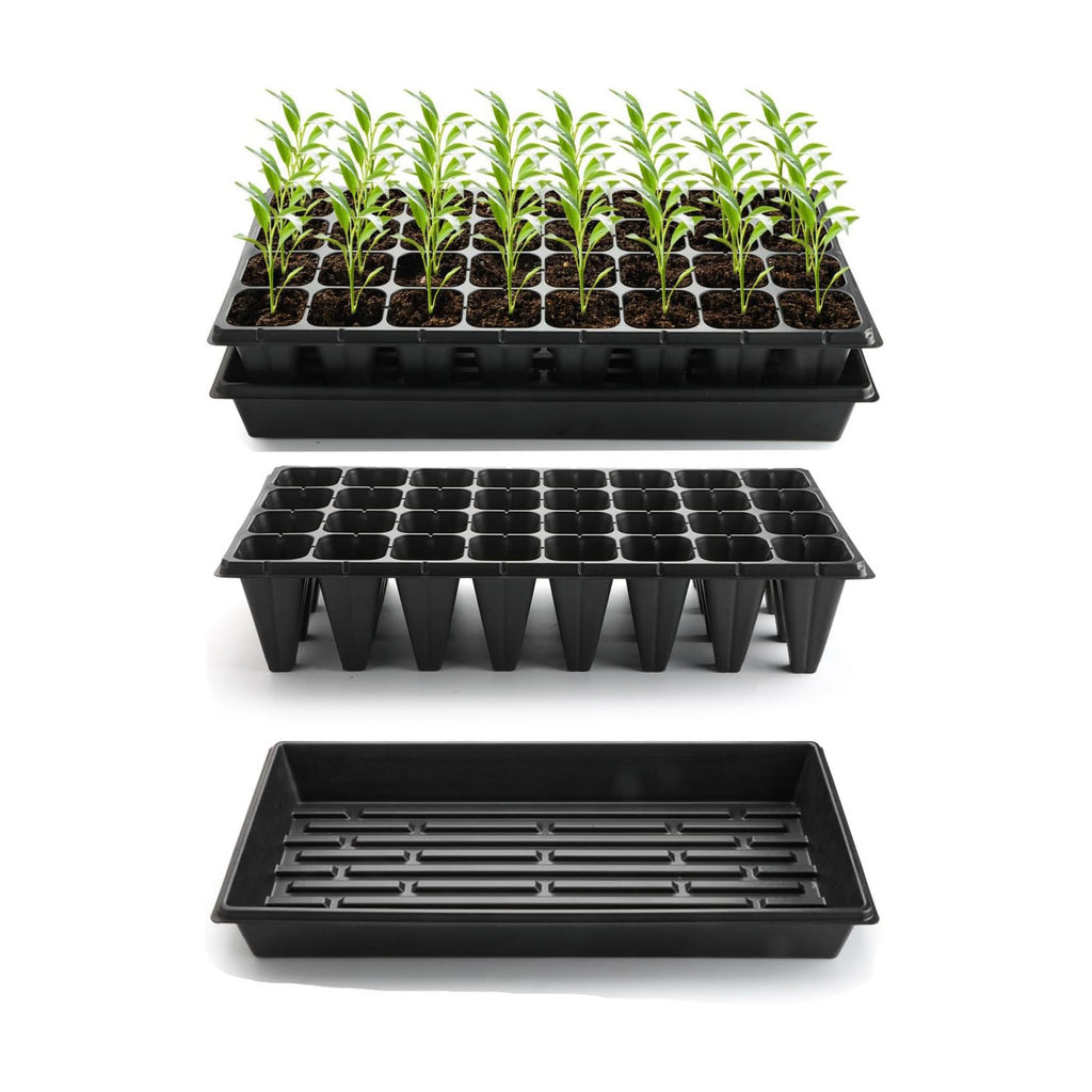 RooTrimmer 10 Pack 1020 Trays No Holes and 10 Pack 4.3" Deep 32 Cell Seed Starter Trays, 20" x 10" - Heavy Duty Plastic