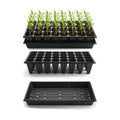 RooTrimmer 10 Pack 1020 Trays No Holes and 10 Pack 4.3" Deep 32 Cell Seed Starter Trays, 20" x 10" - Heavy Duty Plastic