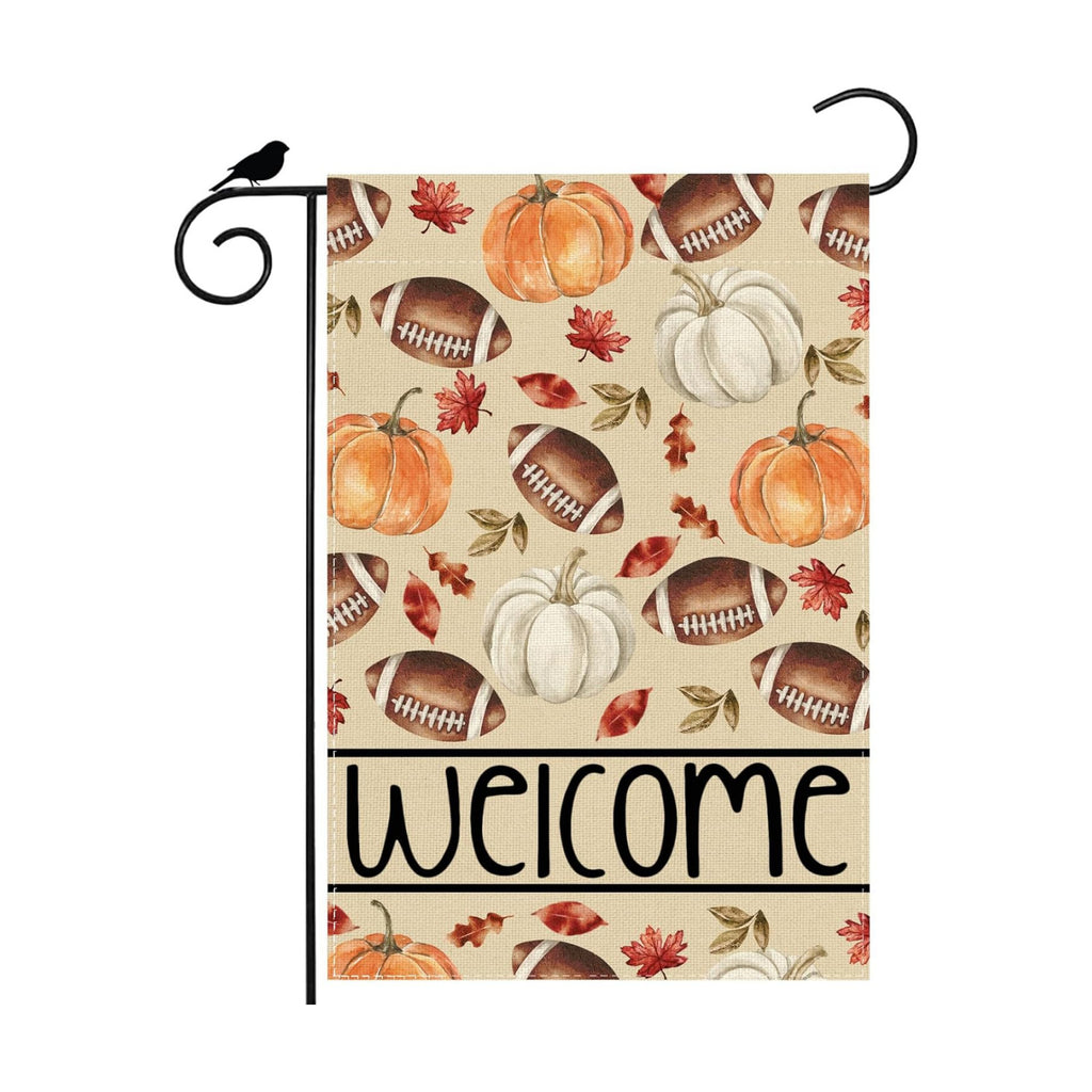 Football Pumpkin Fall Garden Flag Double Sided Yard Decor 12x18In