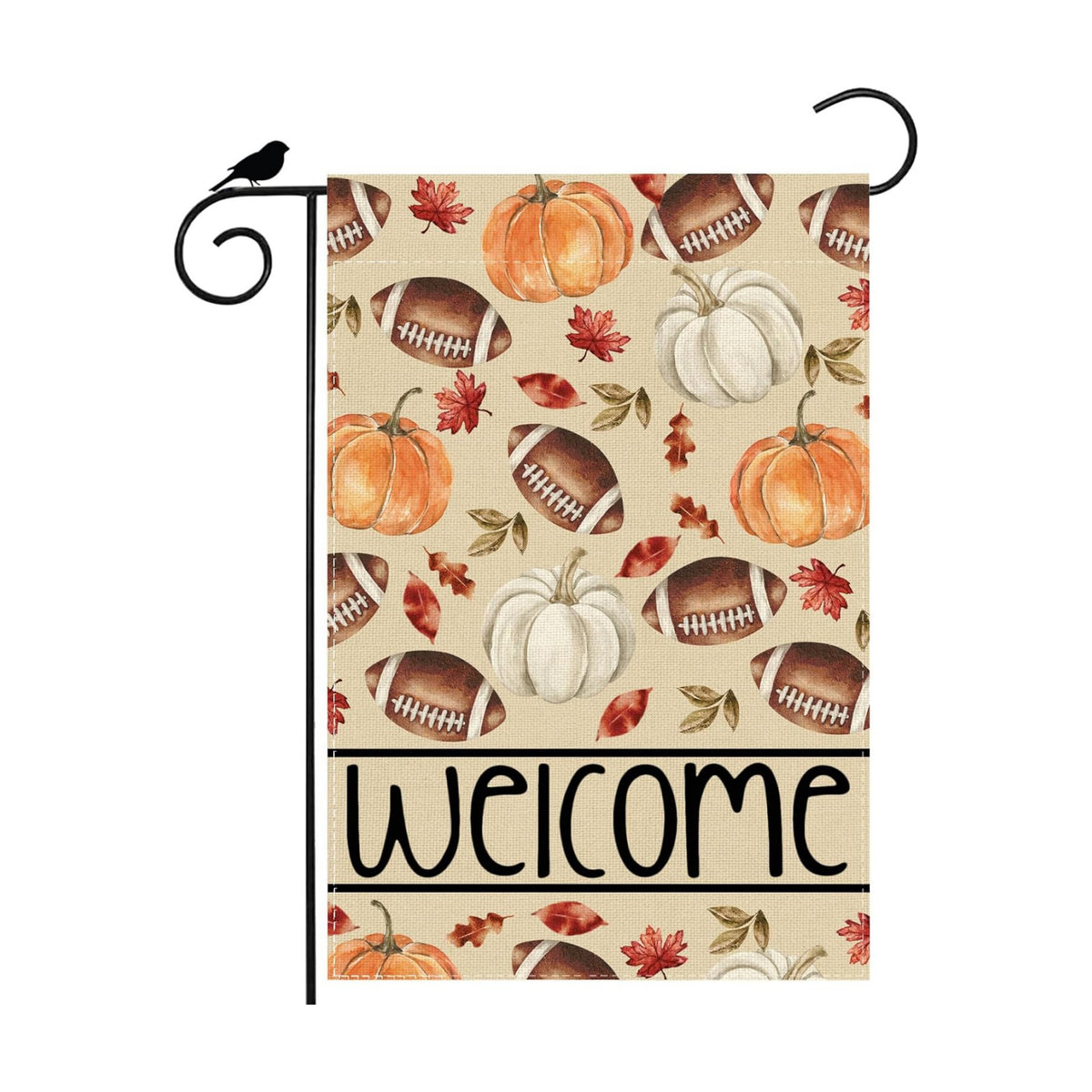 Football Pumpkin Fall Garden Flag Double Sided Yard Decor 12x18In