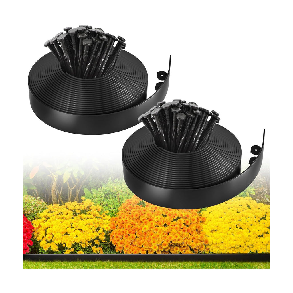 MIXC Garden Edging Border, 100FT 2 Inch Tall Plastic Landscape Edging with 150 Stakes, Flexible Tool-Free Lawn Border