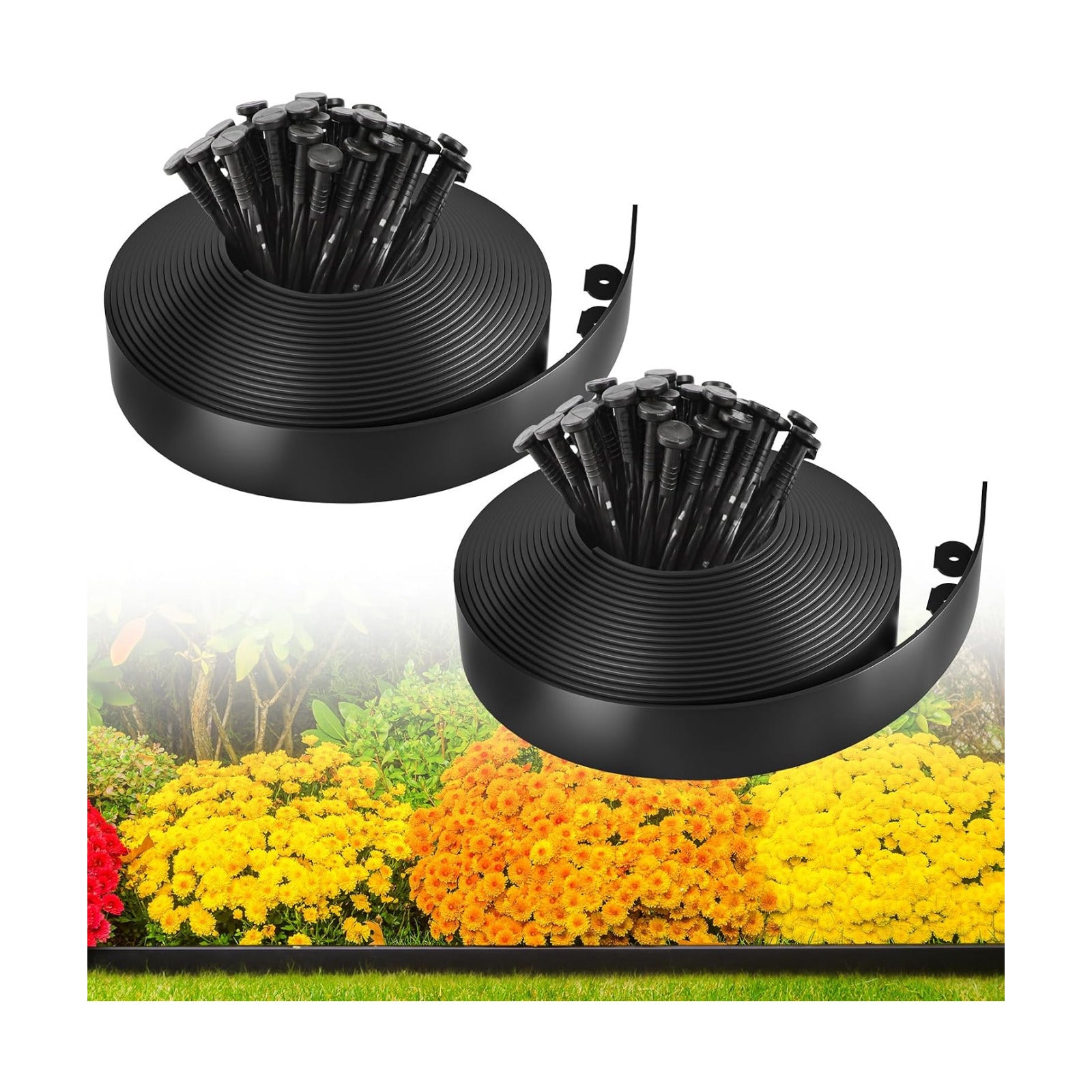 MIXC Garden Edging Border, 100FT 2 Inch Tall Plastic Landscape Edging with 150 Stakes, Flexible Tool-Free Lawn Border