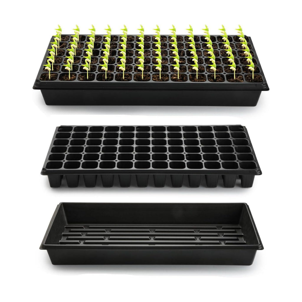 RooTrimmer 10 Pack 1020 Trays No Holes and 10 Pack 72 Cell Seed Starter Tray, 20" x 10" - Heavy Duty Reusable Plastic