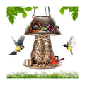 Mushroom Solar Bird Feeders for Outdoors Hanging Metal Wild Bird Feeder with S Hook for Garden Decoration Brown