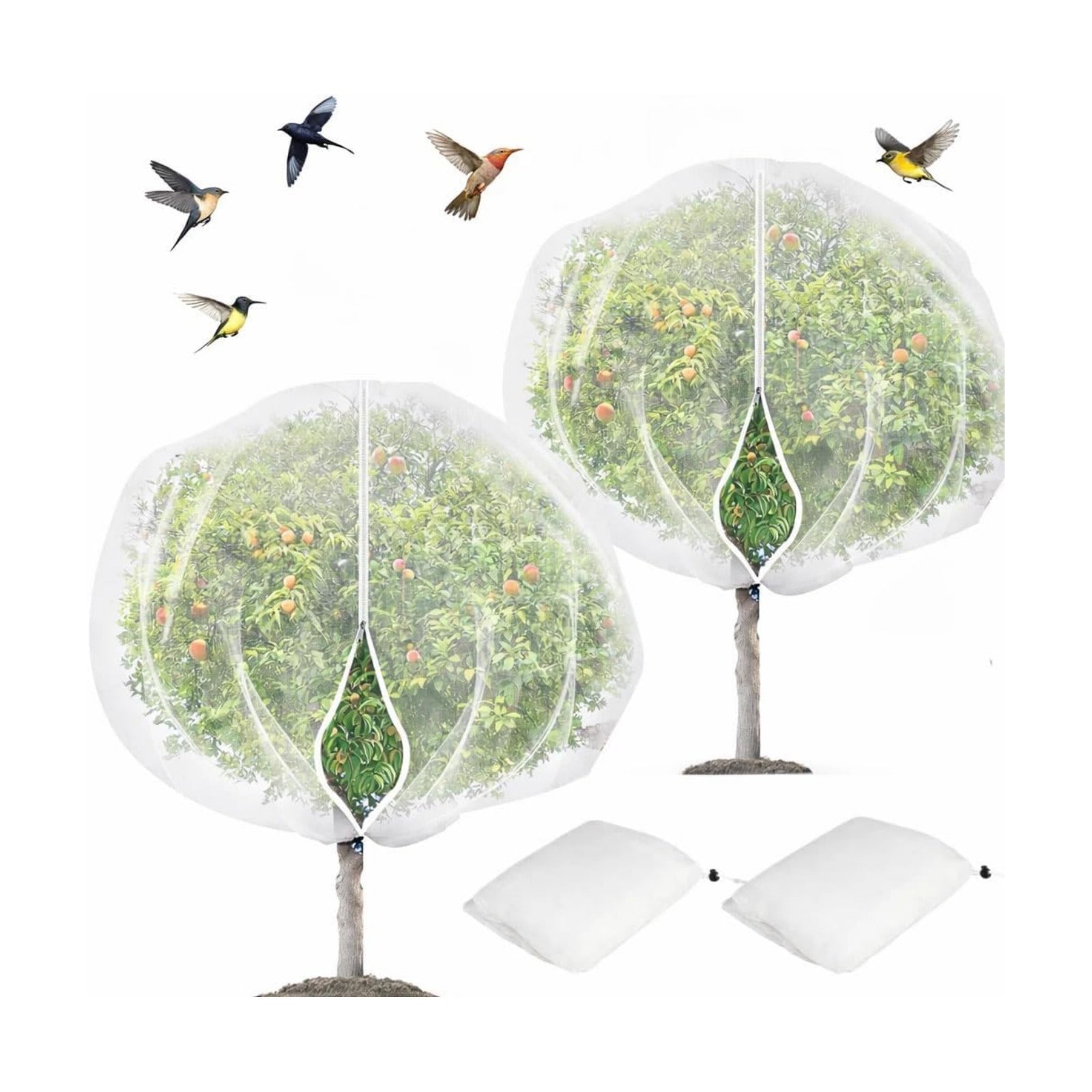 2Pcs 10X10ft Fruit Tree Netting Covers for Birds and Squirrels –Bird Nets for Fruit Trees with Zipper and Drawstring