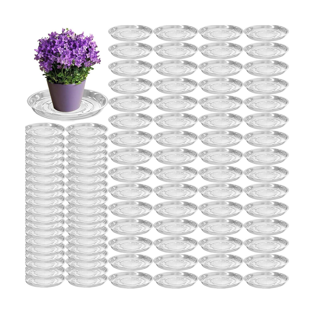 100 Packs 6 Inches Clear Plant Saucers for Indoor Outdoor Use Heavy Duty Plastic Plant Trays for Planter Bulk Flower