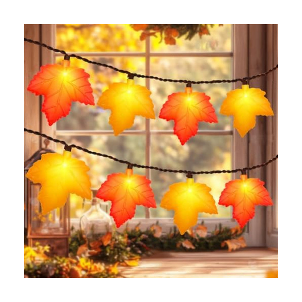 Fall Decor Maple Leaf Lights, 8.5Ft Fall String Lights Plug In with 10 LED Orange & Yellow Maple Leaf Light, Fall Leaves Light Indoor Outdoor for Home Fireplace Party Harvest Thanksgiving Decorations