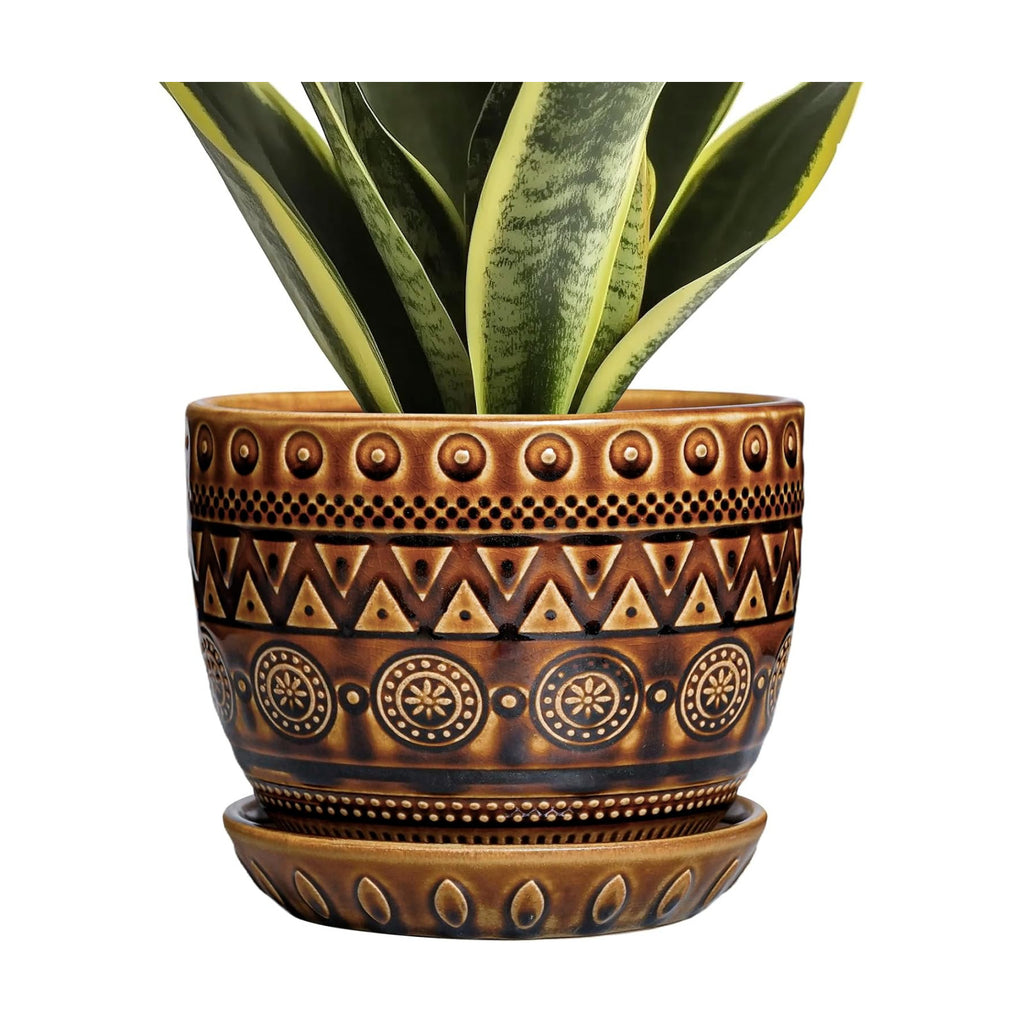 G EPGardening Ceramic Pot for Plants 5.5 Inch - Ceramic Plant Pot with Drainage Hole and Saucer, Boho Round Planter for