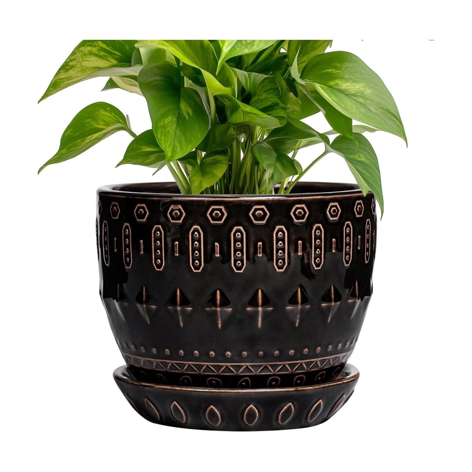 G EPGardening Ceramic Pot for Plants 5.5 Inch - Ceramic Plant Pot Indoor with Drainage Hole and Saucer, Round Boho