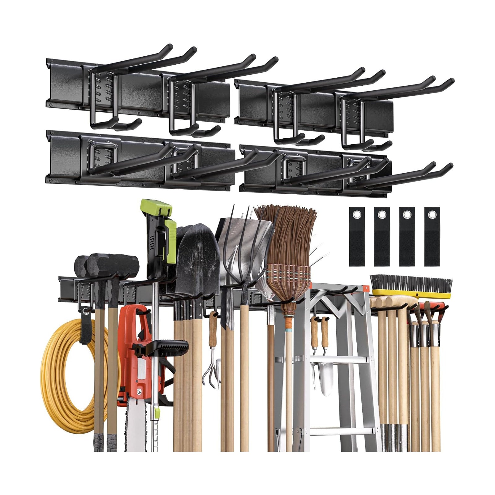 Garden Tool Organizer Wall Mount, 64 inches Tool Storage Rack with Adjustable Hooks, 600lbs Adjustable Heavy Duty Metal