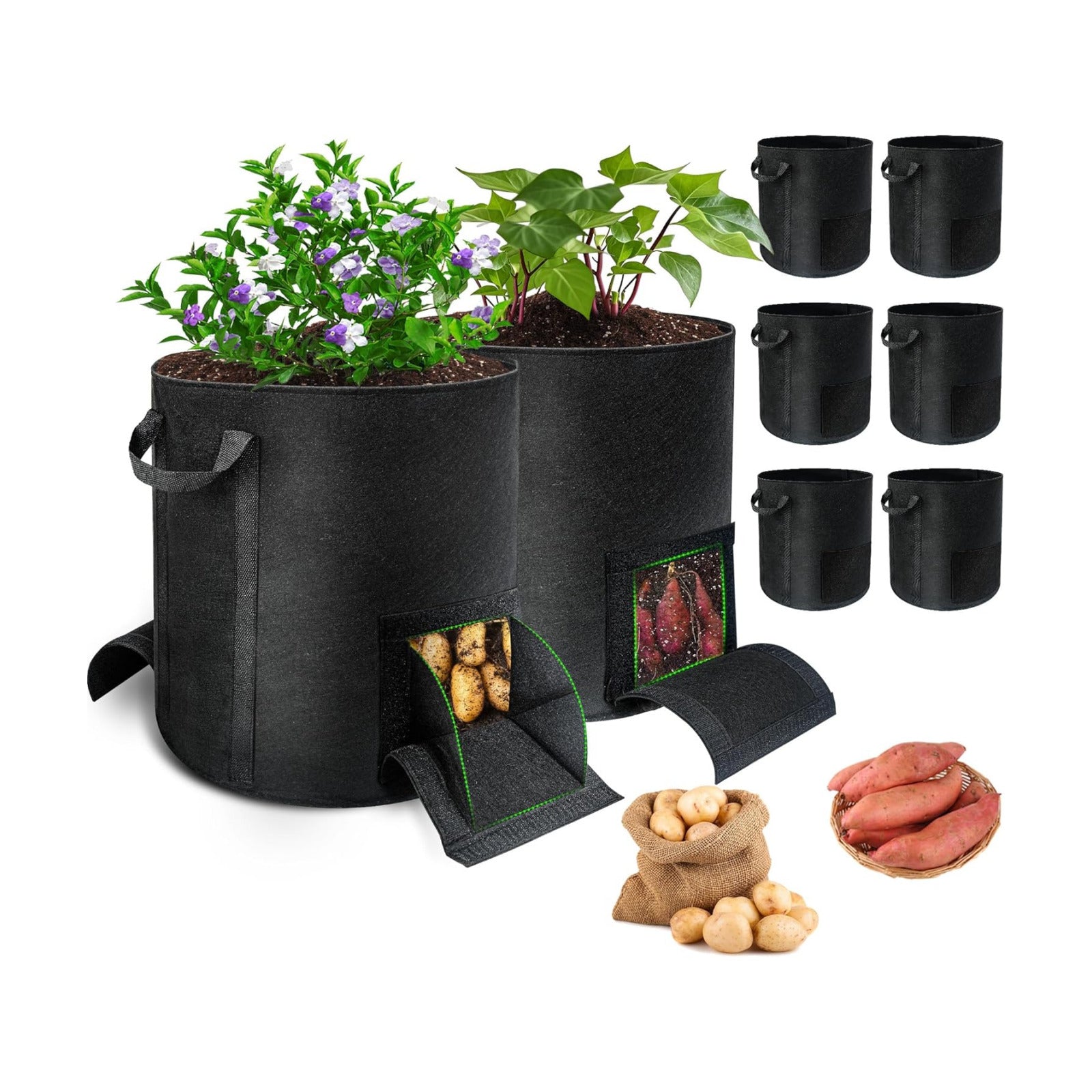 8 Pcs 15 Gallon Potato Grow Bags with Harvest & Visible Windows, Thickened Nonwoven Fabric Potato Planter,Potato