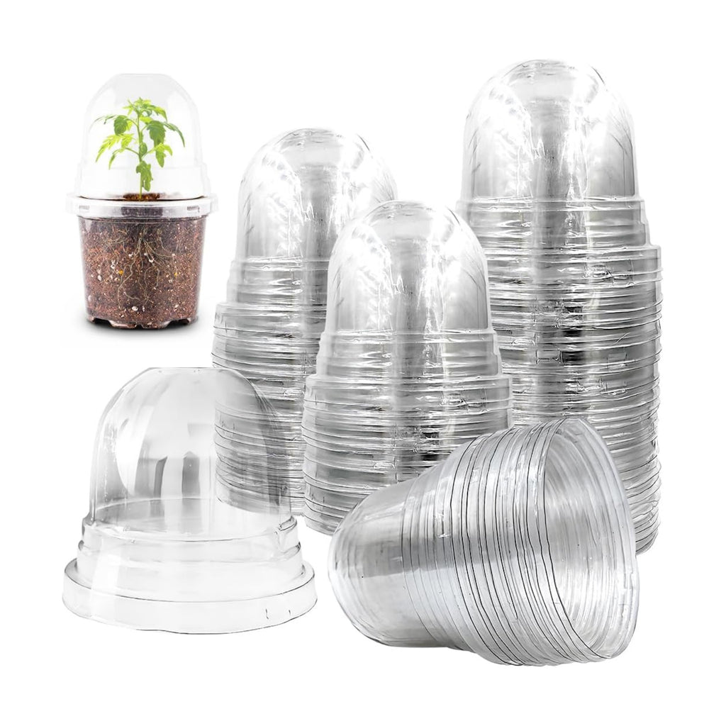 RooTrimmer Humidity Domes for 4 Inch Pots, 100 Pack Transparent Plant Dome Covers with Ventilation, Clear Nursery Pot