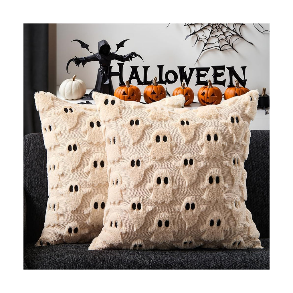 DFXSZ Halloween Pillow Covers 18x18 inch 2Pcs Beige Ghost Halloween Decor