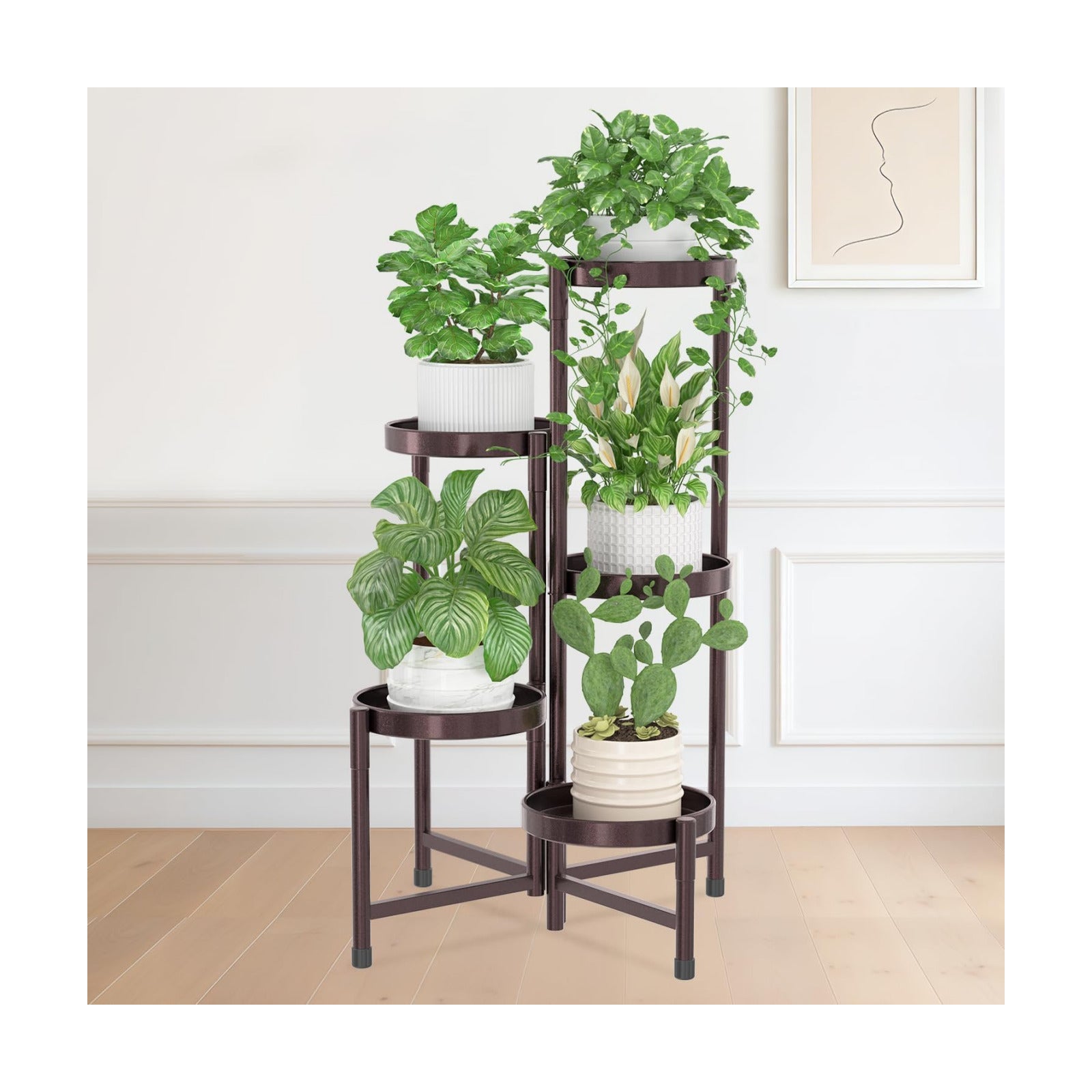 iDavosic.ly Plant Stand Indoor Outdoor, 5 Tier Metal Corner Shelf, Bronze | Tiered Flower Display Holder, Folding Multi