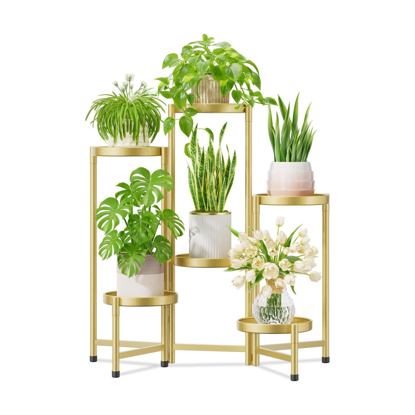 iDavosic.ly Plant Stand Indoor Outdoor, 6 Tier Metal Corner Shelf, Gold | Tiered Flower Display Holder, Folding Multi