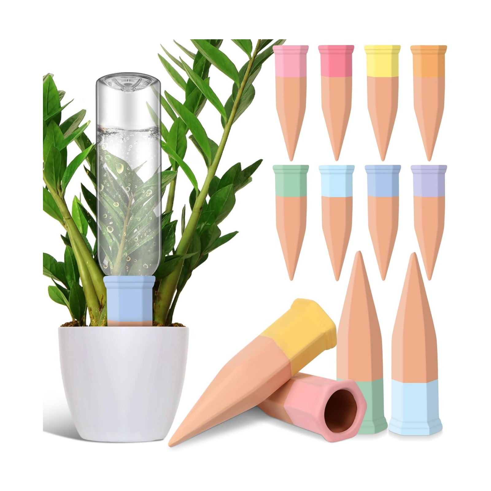 DoubleFill 8 Pcs Terracotta Plant Watering Spikes Self Watering Planter Insert Automatic Plants Waterer Devices 8