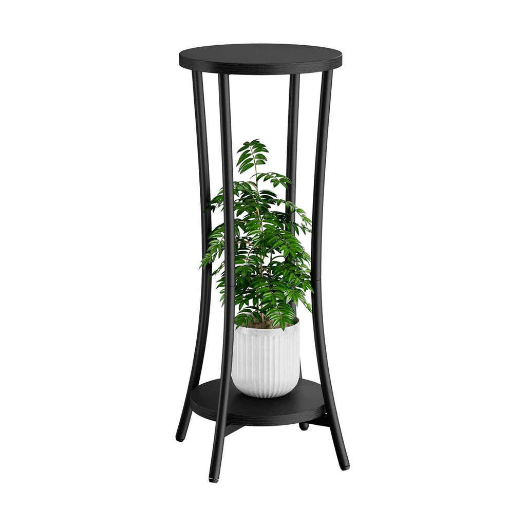 IBUYKE 30 Inch Tall Plant Stand Indoor, 2 Tier Wood Corner Plant Stand, Modern Round Plant Shelf Flower Stand for