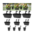 3 Different Size Metal Iron Hanging Flower Pots 10 Pcs for Outdoor Plants Metal Hanging Bucket Pots Iron Railing Fence