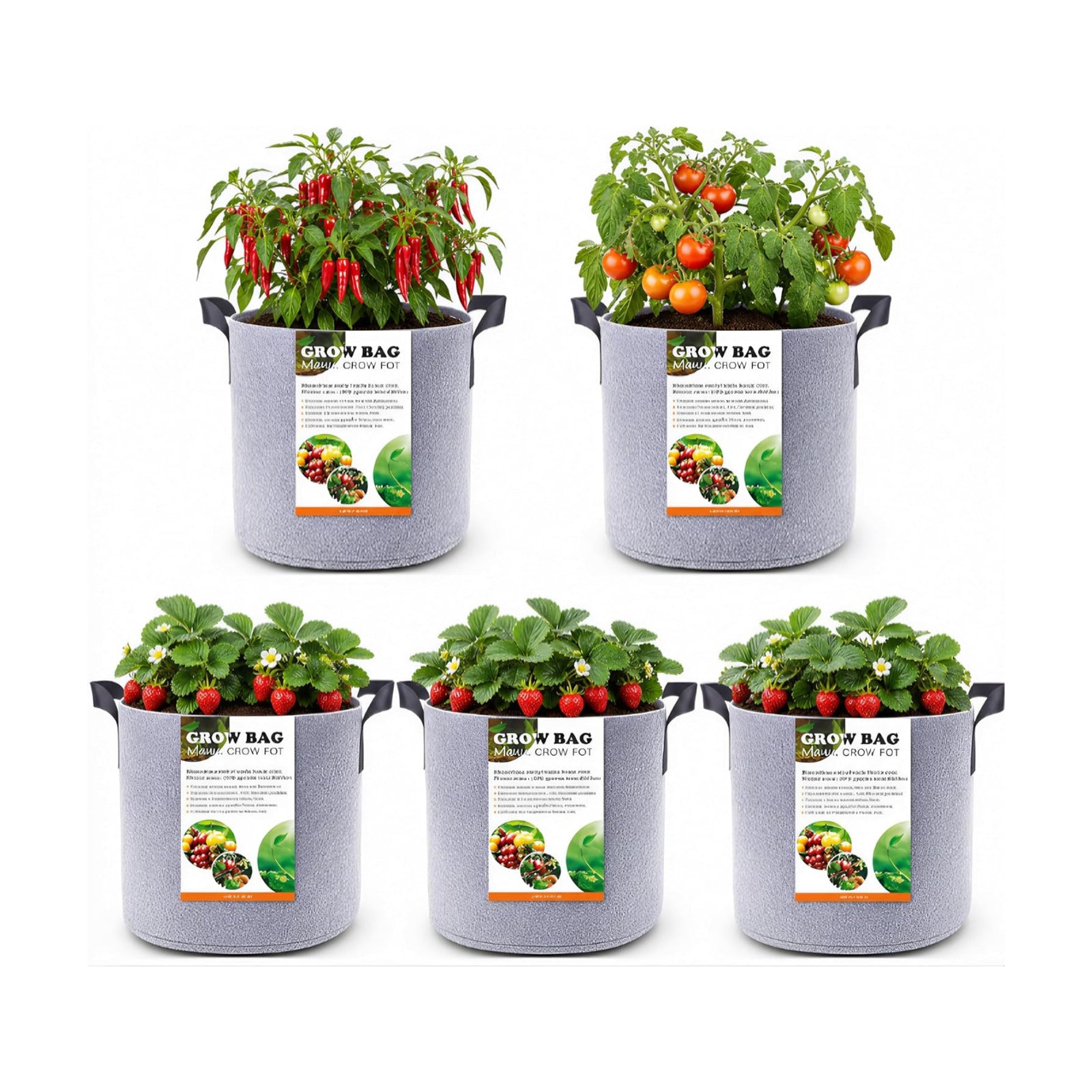 12 Gallon Fabric Grow bag Nursery Planter Pots for Plants with Handles,5pcs | 12 Gallon Deep Plant Grow Pots,Heavy