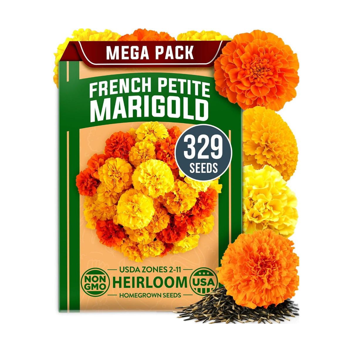 HOME GROWN Petite French Marigold Seeds, 329+ Seeds, Tagetes patula