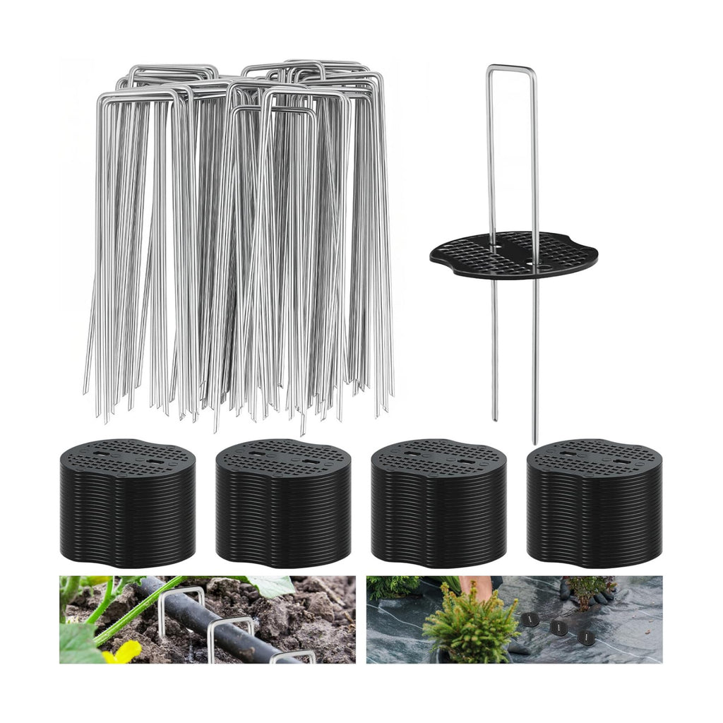 200PCS Garden Stakes Staples 6 inch Landscape Fabric Pins Lawn 100Pcs U Shaped Galvanized Staples Ground Stakes