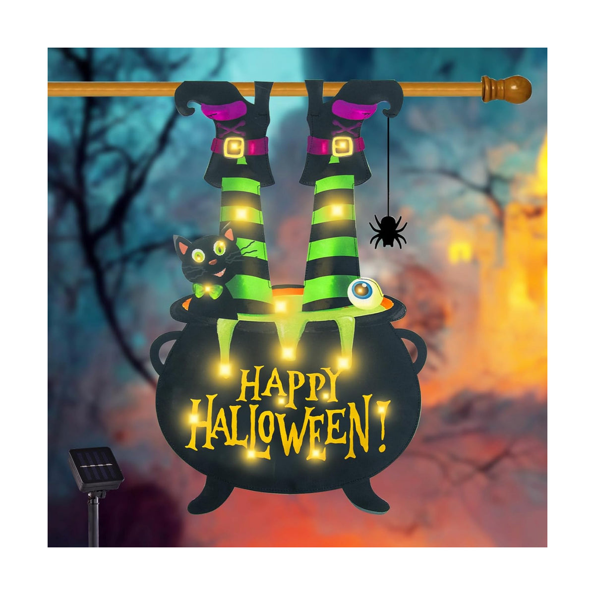 Halloween Lighted Garden Flag, Witch Feet Yard Decor, 28x40 In