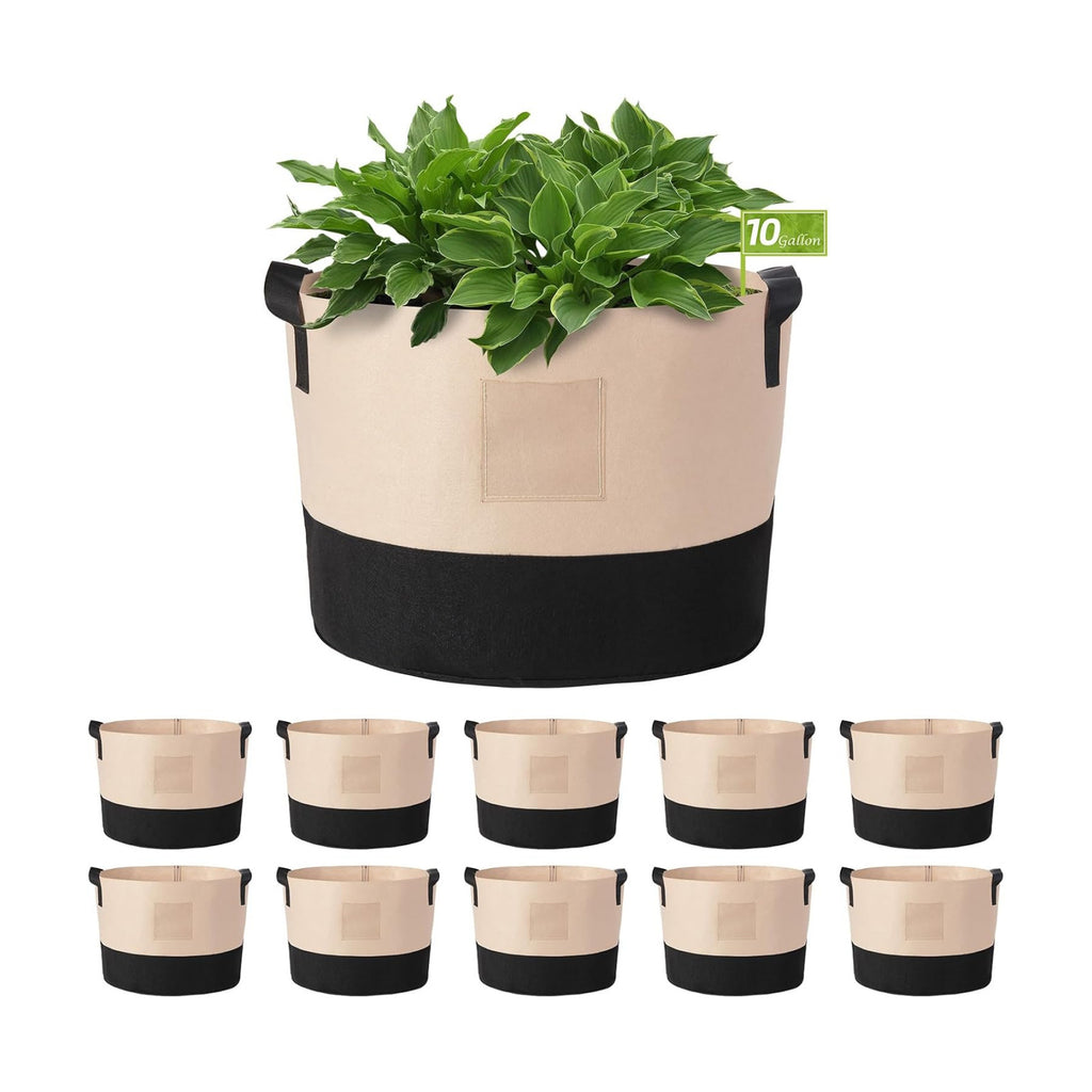 LITLANDSTAR 10 Gallon Fabric Grow Bags, 10 Pack Heavy Duty Thickened Nonwoven Plant Grow Bags with Handles and Label