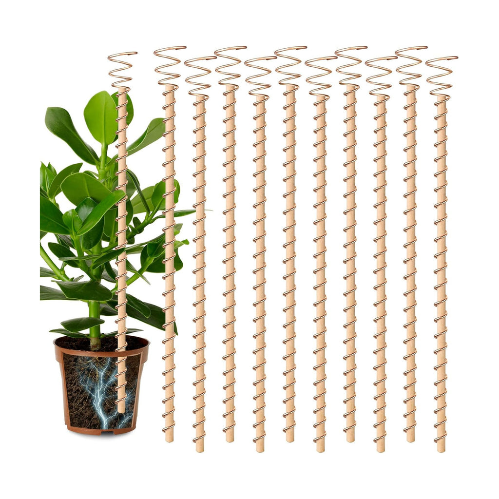 10pcs Electroculture Plant Stakes, 17'' Copper Coil Wire Antennas, Garden Stakes, Tensor Rings Kit, Copper Rods