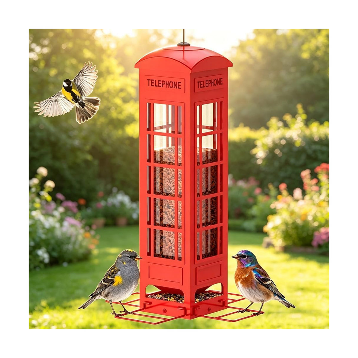 Squirrel Proof Bird Feeder, 3.2LB Large Capacity Metal Mesh Hanging Bird Feeder for Outdoors with Weight-Activated Perches for Cardinals, Finches, Chickadees & Blue Jays, for Dad