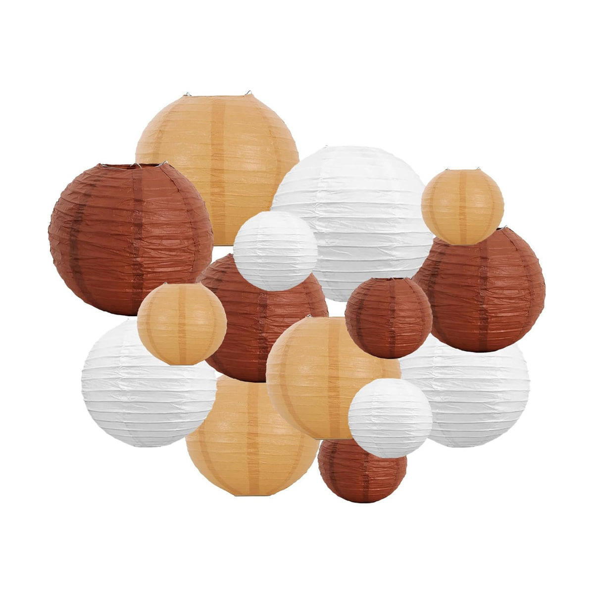 BEISHIDA Brown Mix Paper Lanterns 16Pcs 6/8/10 Inch Round Chinese Lamp