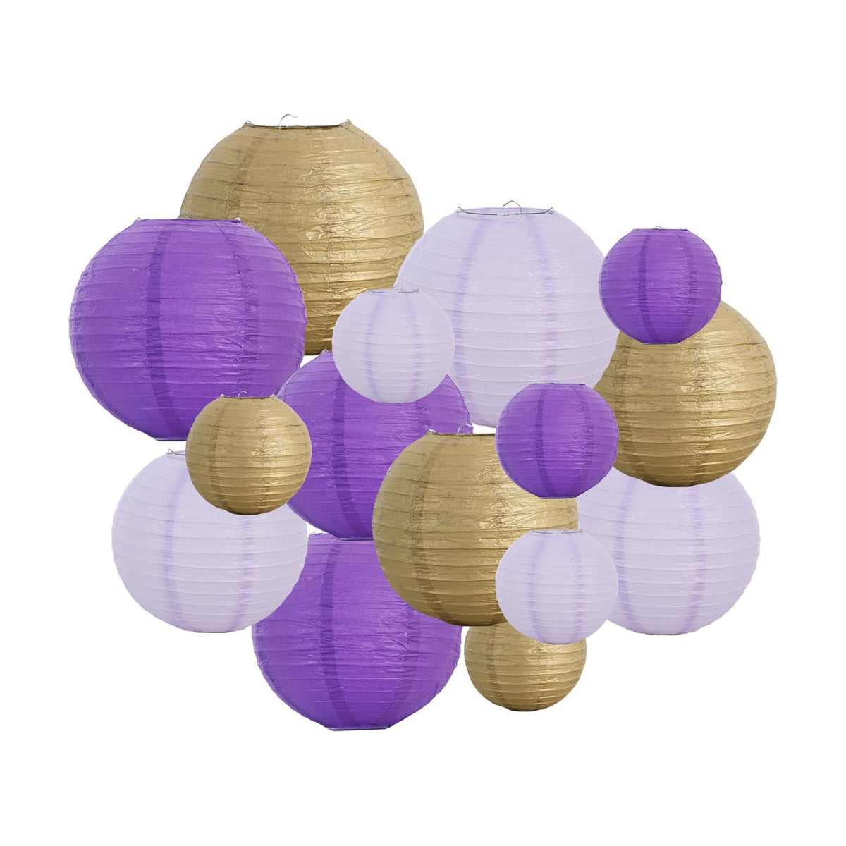 BEISHIDA Purple Gold Paper Lanterns 16Pcs 6/8/10 Inch Round Chinese Lamp