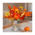 [Light & Timer] Fall Decor Table Centerpiece Rustic Metal Milk Jug with Artificial Orange Maple Tree Pumpkin Sunflower Wheat, Fall Floral Arrangement Decoration for Home Kitchen Autumn Thanksgiving