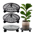 2 Packs Large Metal Plant Caddy with PU Wheels 12" Heavy-Duty Wrought Iron Rolling Plant Stands Indoor Outdoor Wheeled