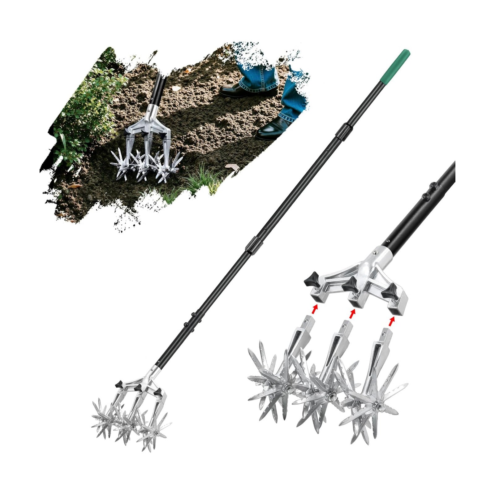 Altdorff Rotary Cultivator Garden Tool for Gardening and Lawn(61''), Rotary Hand Tiller with Detachable Thicker
