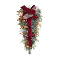Christmas Teardrop Swag for Front Door with Ornaments, Berries, Bow, 27.5" Christmas Swag Wreath for Stair Window Wall Mantel, Artificial Christmas Swags for Xmas Winter Holiday Decorations, Burgundy