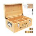 Large Bamboo Wood Seed Storage Organizer Box with Lid,Double-Layer Seal Design Seed Saving Box with 304 Stainless Steel
