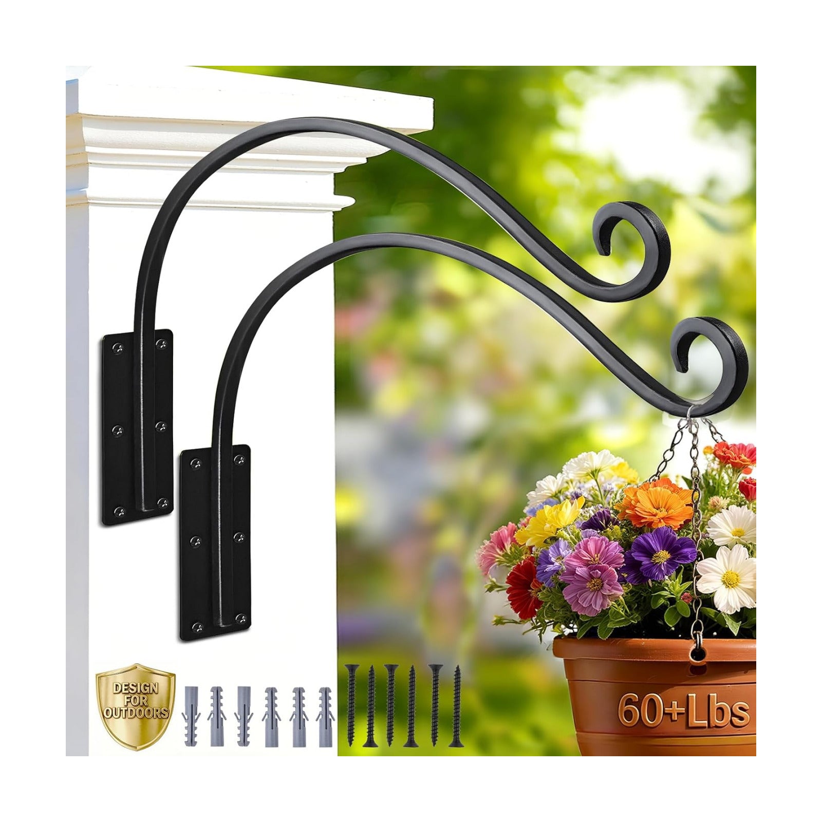 Heavy Duty 16 Inch Plant Hangers Bracket Outdoor 2 Pack Hanging Plant Hook | 60LBS Capacity, Rust-Proof Metal Wall