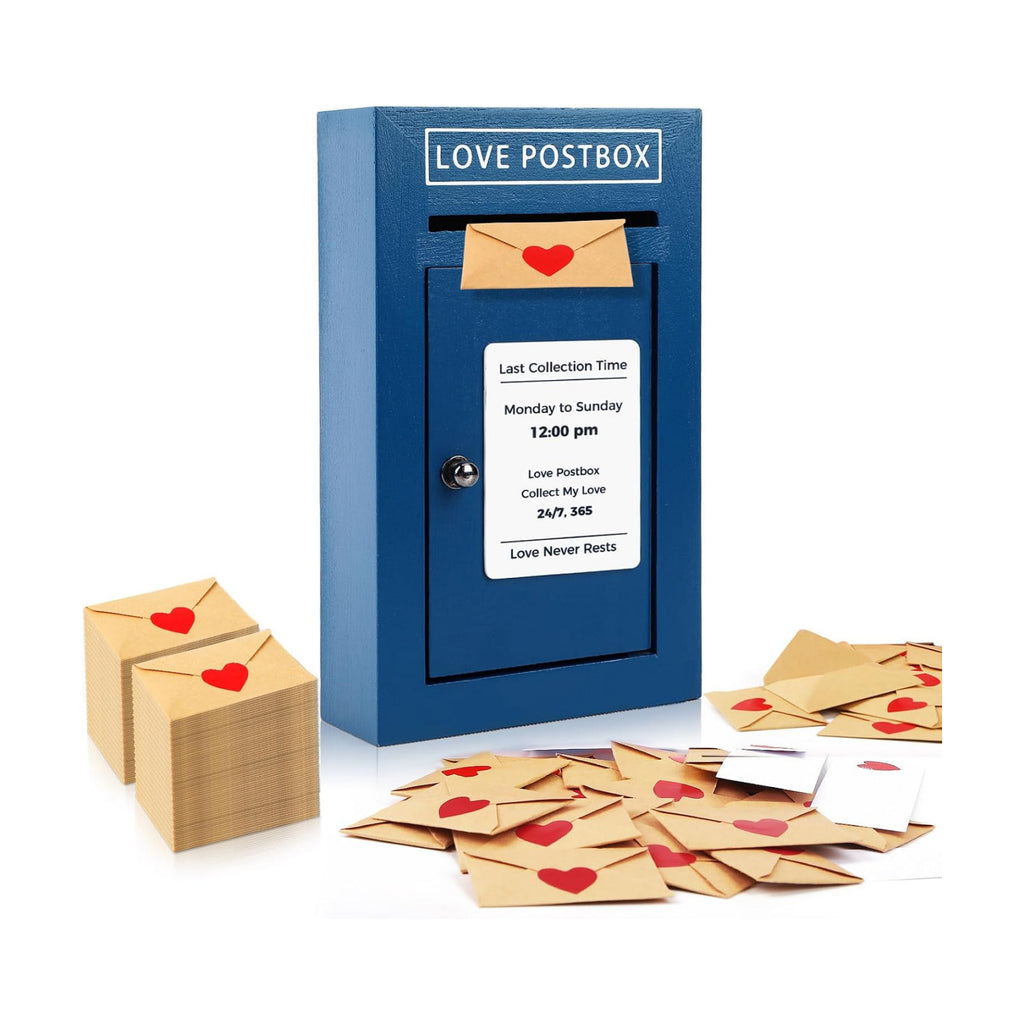 Romantic Wooden Love Postbox Set, 50 Mini Love Notes and Envelopes