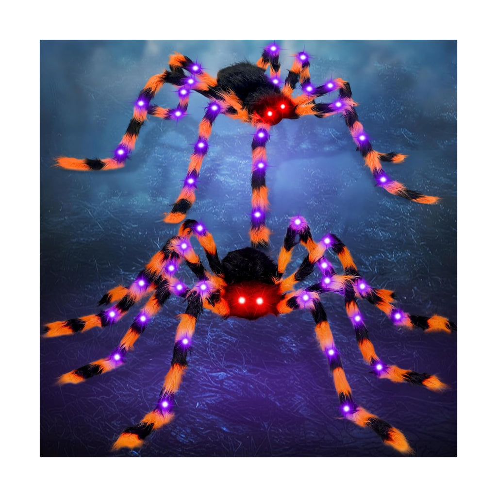 2Pack 50Inch Giant Halloween Spiders Decorations with 8 Modes 30 LED Lights