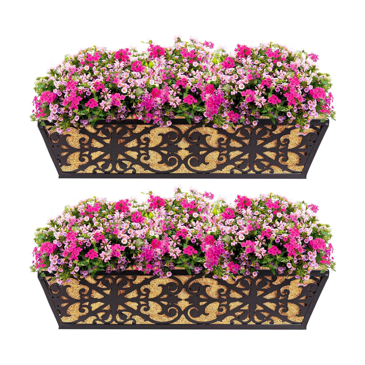 2 Pack 24 Inch Window Boxes Planters Railing Planter Box with Adjustable Brackets & Coco Liners Fabric Plant Grow Bags
