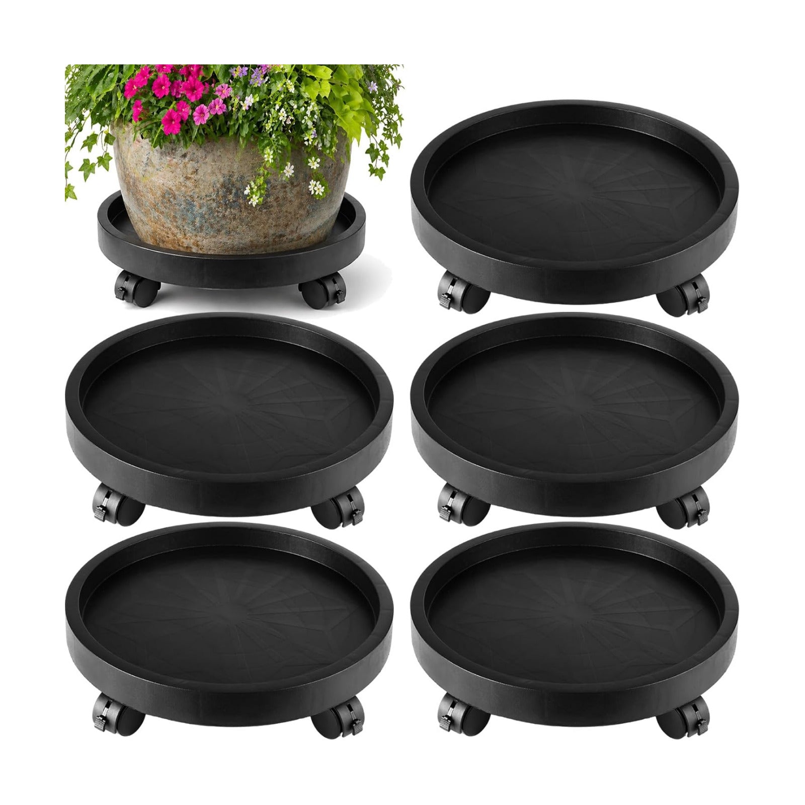 Planterhoma 5 Packs 12 Inch Plant Caddy with Wheels Rolling Plant Stand Wheeled Plant Dolly Heavy-Duty Large Pot Mover