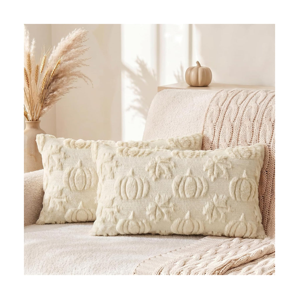 AVOIN colorlife Beige Pumpkin Fall Throw Pillow Covers 12x20 Inch