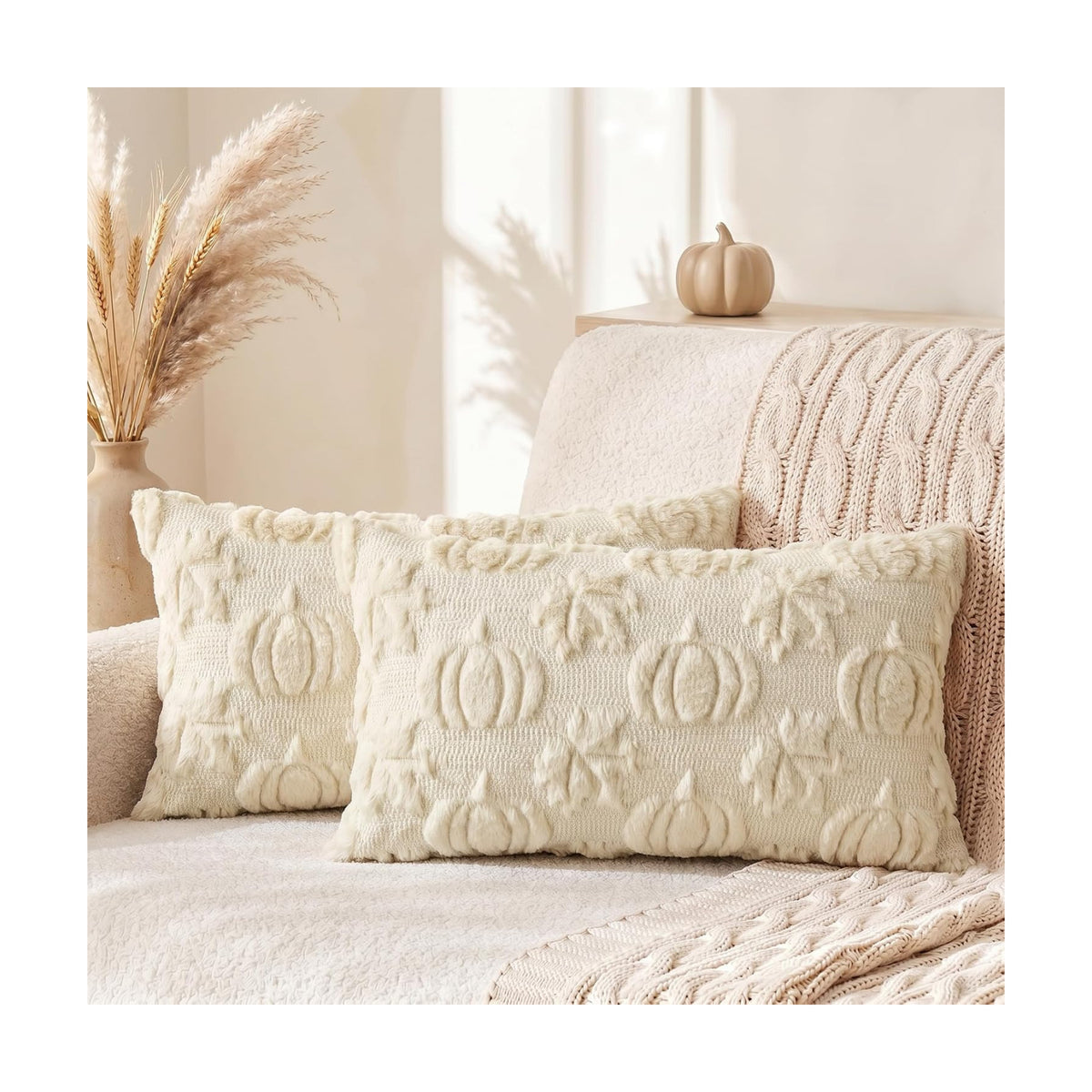 AVOIN colorlife Beige Pumpkin Fall Throw Pillow Covers 12x20 Inch