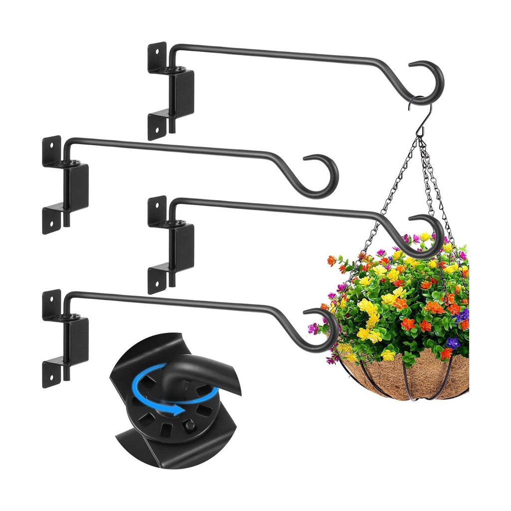 12 inch 4 Pack Swivel Plant Hangers Outdoor Heavy Duty - Black Iron Plant Hanging Hook Bracket for Flowers Baskets Pots