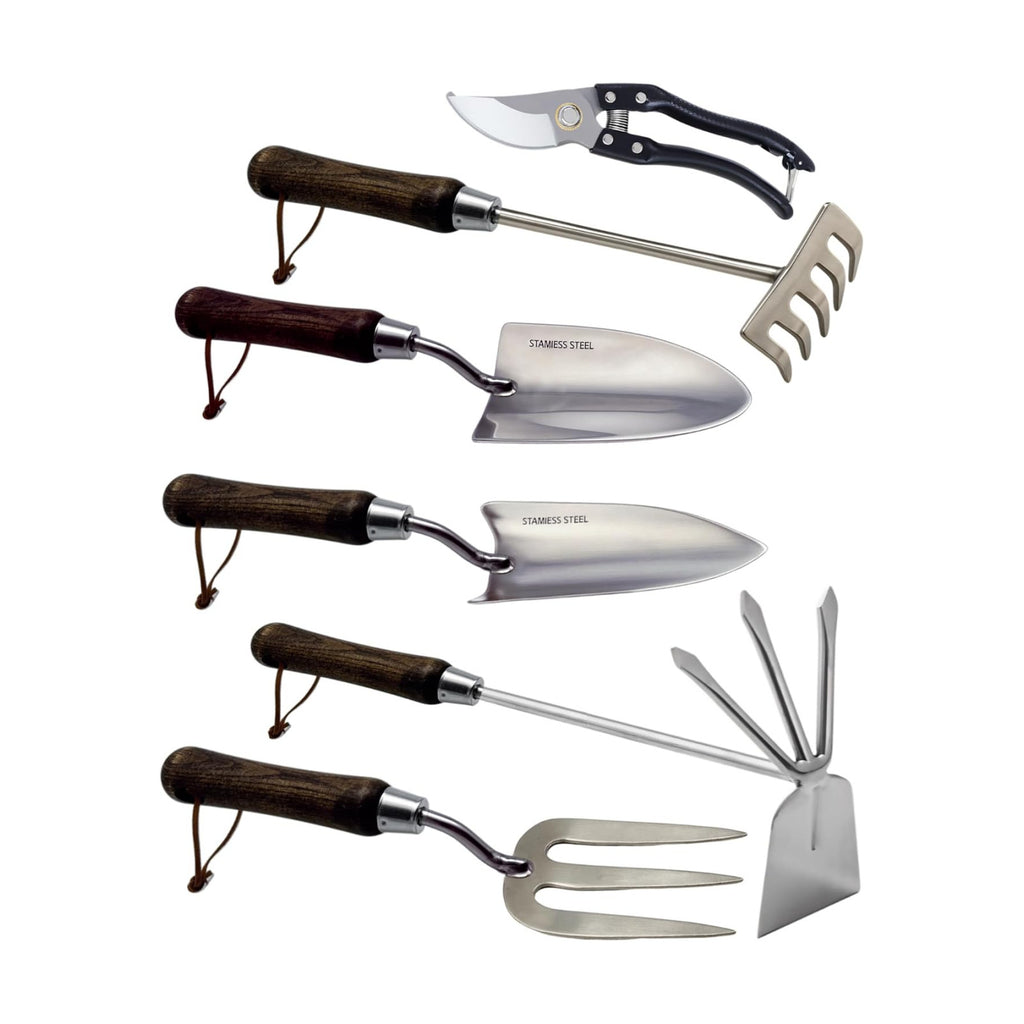 Garden Tool Set, 6PCS Heavy Duty Stainless Steel Gardening Hand Tools with Ropes, Includes Hand Cultivator Shovel