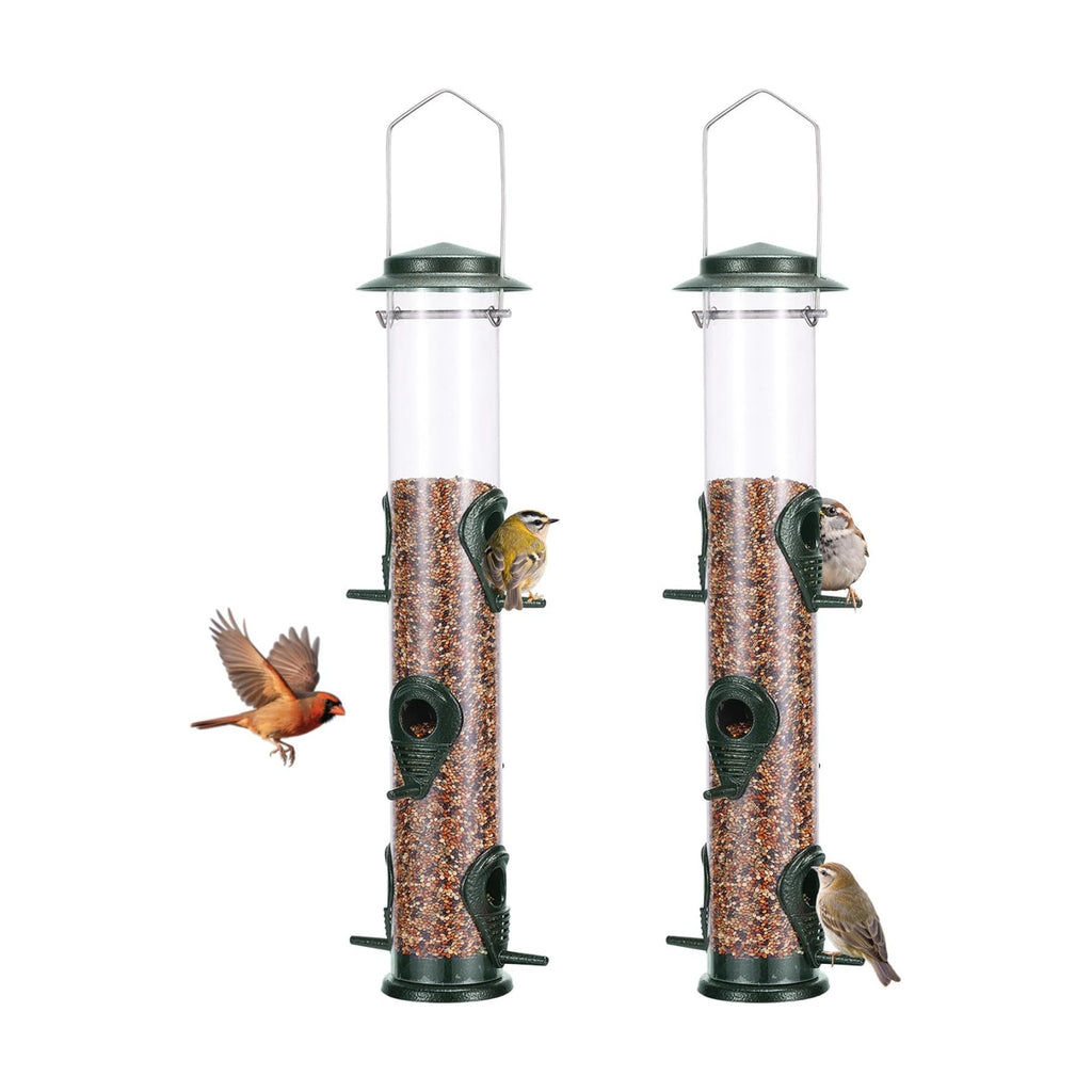 MIXXIDEA 2PK Metal Bird Feeders with 6 Feeding Ports,Tube Bird Feeder with Steel Hanger,Wild Bird Feeder for Outdoors Hanging, Attracting Birds in Your Lawn, Garden, Balcony (Green)