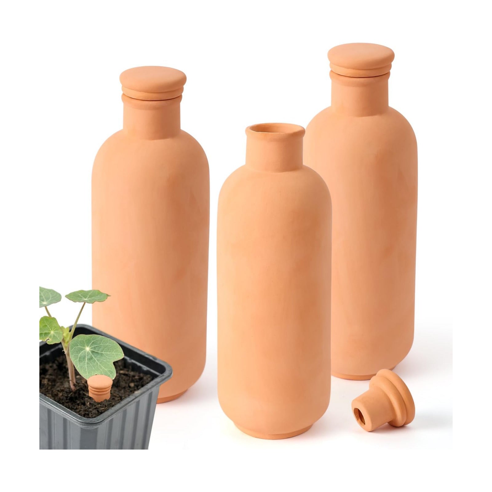 3pcs 10*3.5*3.5in Ollas Self Watering Planter Watering System 30.5oz Plant Watering Globes Clay Watering Pot with lid