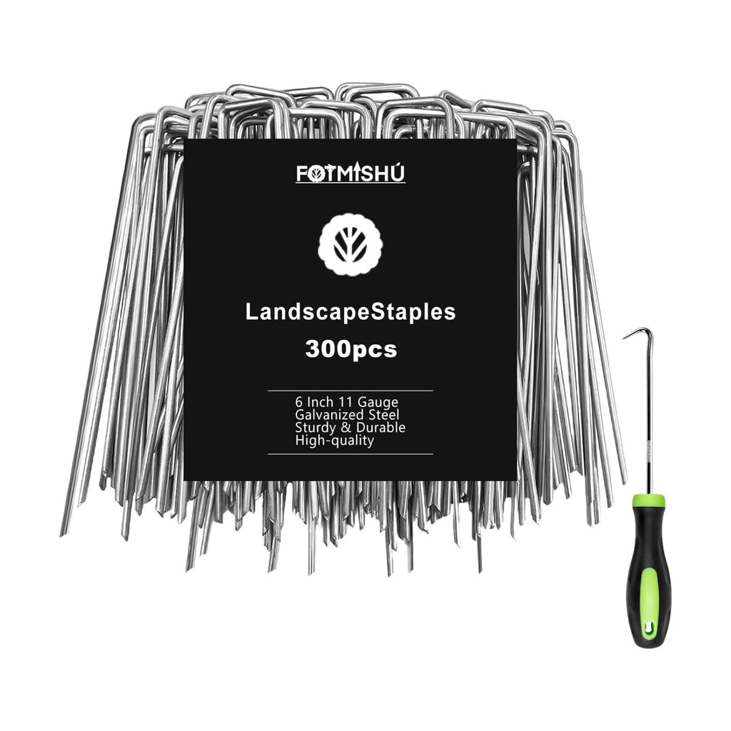 Landscape Staples 6 Inch 300Pcs Garden Stakes, Galvanized Lawn Pins Spray Coating Yard Ground Spikes, U-Type Staples