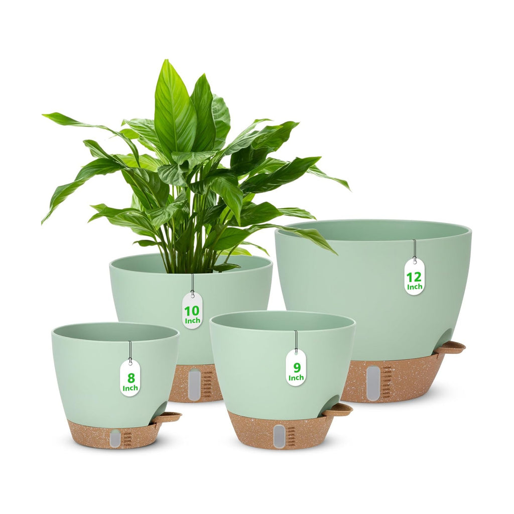Self Watering Planter for Indoor Plants, 12" 10" 9" 8" Plastic Large Flower Pot Set with Water Level Indicator Deep
